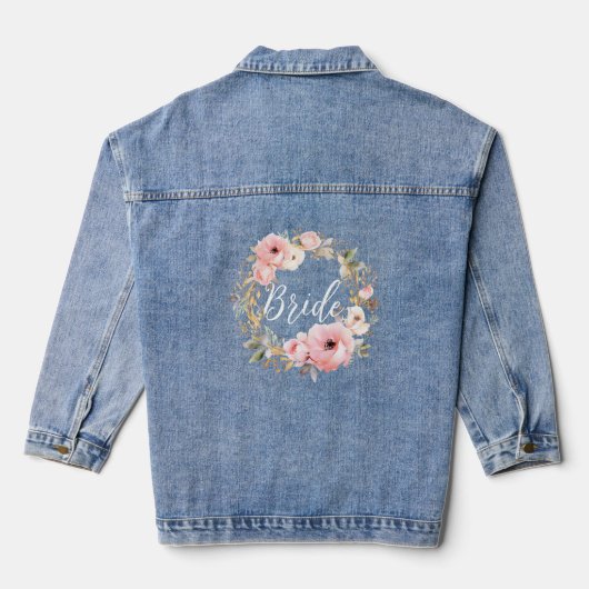 Blush roze Waterverf bloemengouden bladeren bruid Denim Jacket (Achterkant)