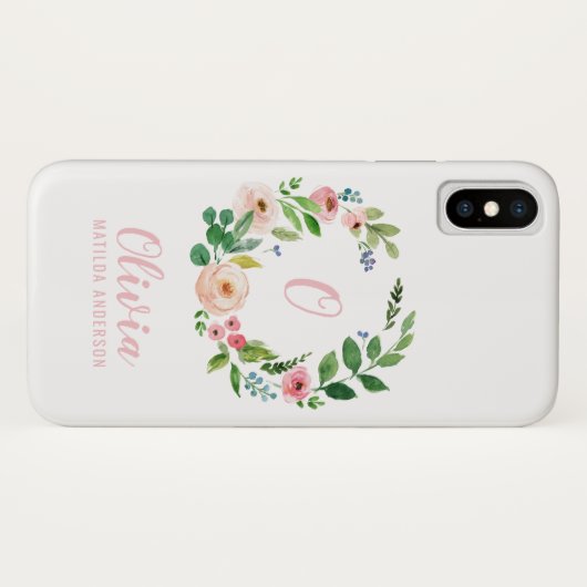 Blush roze waterverf bloemenkrans Case-Mate iPhone case (Achterkant (horizontaal))