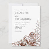 Blush roze waterverf bloemenlineart bruiloft kaart (Voorkant)