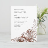 Blush roze waterverf bloemenlineart bruiloft kaart (Staand voorkant)