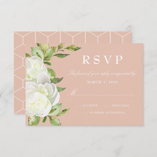 Blush Roze Waterverf Bloemenpioen bruiloft RSVP (Voorkant / Achterkant)