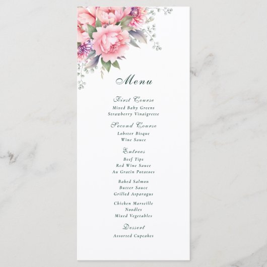 Blush Roze Waterverf Bloemenpioen Script Romantisc Menu (Voorkant)