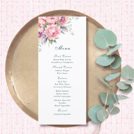 Blush Roze Waterverf Bloemenpioen Script Romantisc Menu