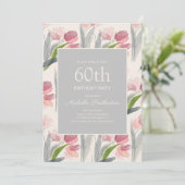 Blush roze Waterverf Bloemtegels 60e verjaardag Kaart (Staand voorkant)