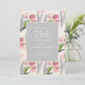 Blush roze Waterverf Bloemtegels 75e verjaardag Kaart (Staand voorkant)