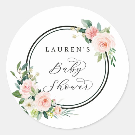Blush Roze Waterverf Bloom Baby shower Ronde Sticker (Voorkant)