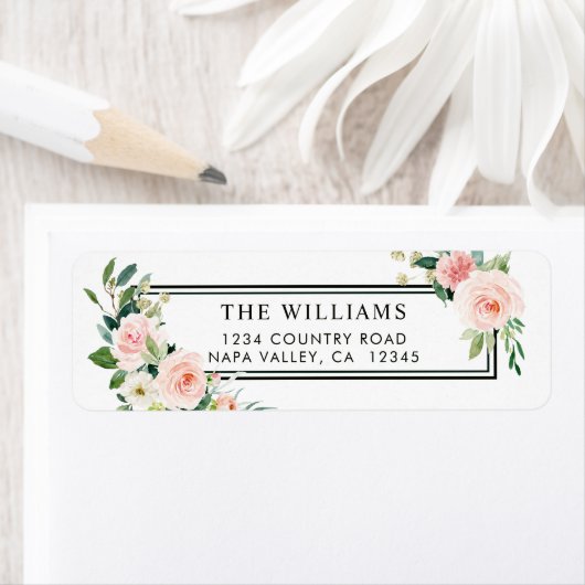 Blush Roze Waterverf Bloom Retouradres Etiket (Insitu)