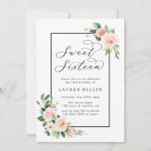 Blush roze Waterverf Bloom Sweet Sixteen Kaart (Voorkant)