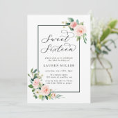 Blush roze Waterverf Bloom Sweet Sixteen Kaart (Staand voorkant)