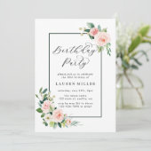 Blush Roze Waterverf Bloom Verjaardagsfeest Kaart (Staand voorkant)