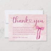 Blush Roze Waterverf Bow Baby shower Dank u Bedankkaart (Voorkant)