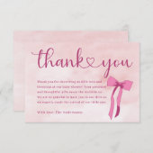 Blush Roze Waterverf Bow Baby shower Dank u Bedankkaart (Voorkant / Achterkant)