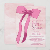 Blush Roze Waterverf Bow Baby shower Kaart (Voorkant / Achterkant)