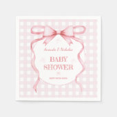 Blush Roze Waterverf Bow Gingham Baby Girl Shower Servet (Voorkant)