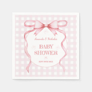 Blush Roze Waterverf Bow Gingham Baby Girl Shower Servet