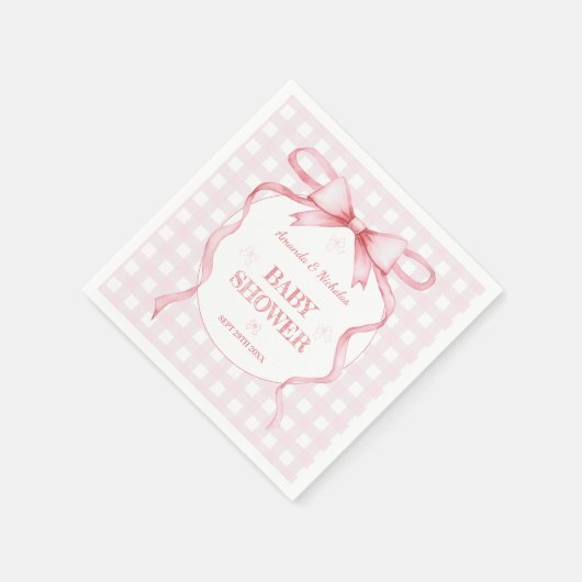 Blush Roze Waterverf Bow Gingham Baby Girl Shower Servet (Hoek)