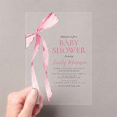 Blush Roze Waterverf Bow Girl Baby shower Acryl Uitnodigingen (Insitu (Draagbaar))