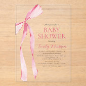 Blush Roze Waterverf Bow Girl Baby shower Acryl Uitnodigingen (Voorkant)
