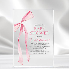 Blush Roze Waterverf Bow Girl Baby shower Acryl Uitnodigingen