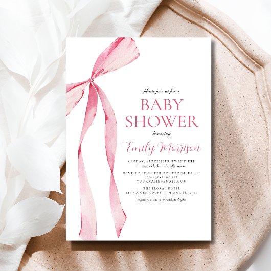 Blush Roze Waterverf Bow Girl Baby shower Kaart