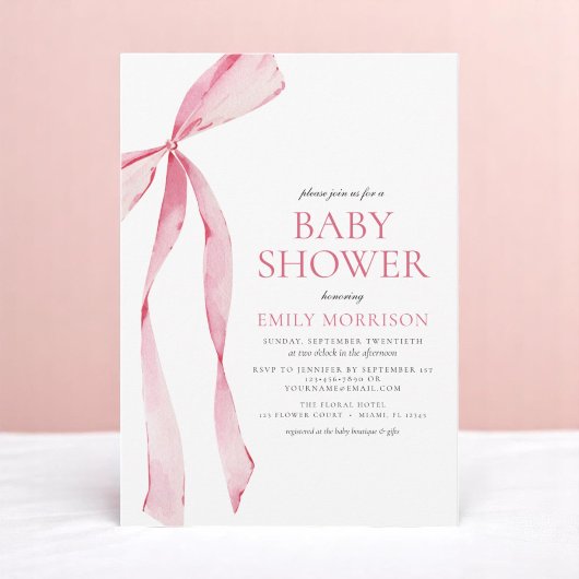 Blush Roze Waterverf Bow Girl Baby shower Kaart