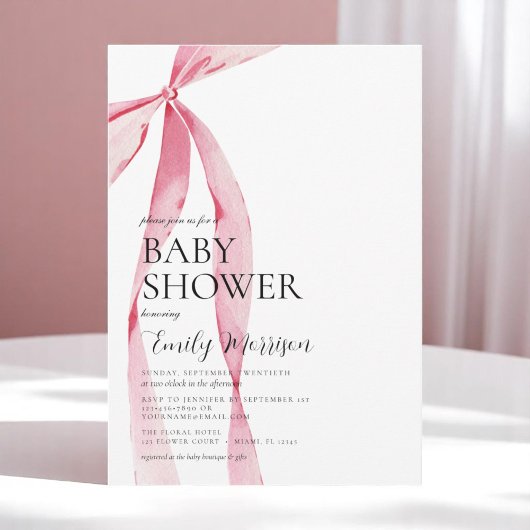 Blush Roze Waterverf Bow Girl Baby shower Kaart