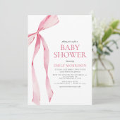 Blush Roze Waterverf Bow Girl Baby shower Kaart (Staand voorkant)