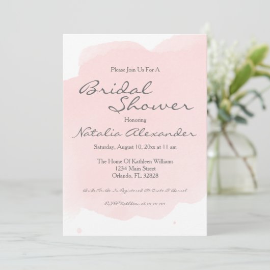 Blush Roze Waterverf Bridal Shower Uitnodiging (Staand voorkant)