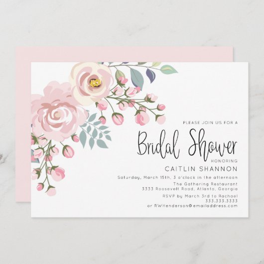 Blush Roze Waterverf Bridal Shower Uitnodiging (Voorkant / Achterkant)