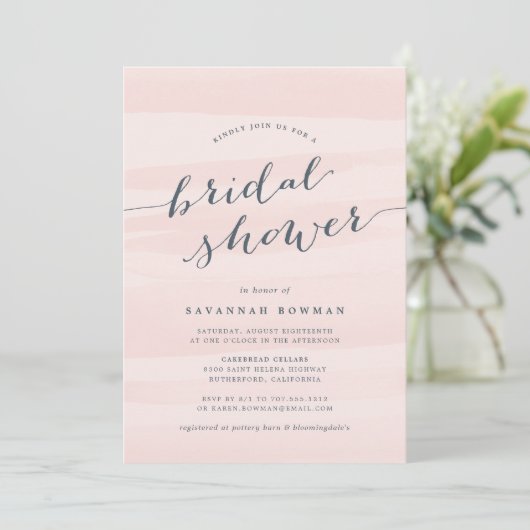 Blush Roze Waterverf Bridal Shower Uitnodiging (Staand voorkant)