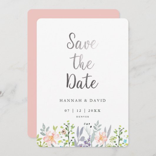 Blush roze waterverf bruiloft Bewaar datum Save The Date (Voorkant / Achterkant)