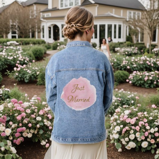 Blush Roze Waterverf Bruiloft Denim Jacket (Huwelijk Achterkant)