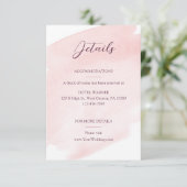 Blush roze Waterverf bruiloft details Informatiekaartje (Staand voorkant)