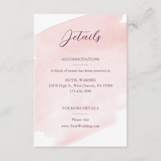 Blush roze Waterverf bruiloft details Informatiekaartje