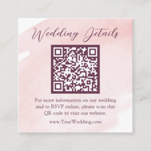 Blush roze Waterverf bruiloft details   QR-code Informatiekaartje