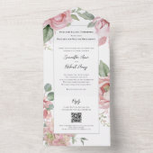 Blush roze Waterverf bruiloft grijs All In One Uitnodiging (Binnen)