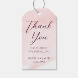 Blush roze Waterverf bruiloft gunst Dank u Cadeaulabel