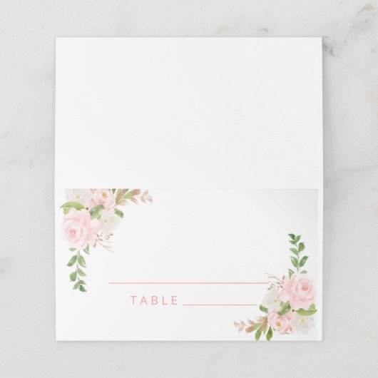 Blush roze Waterverf bruiloft met paars Plaatskaartje (Buitenkant ongevouwen)