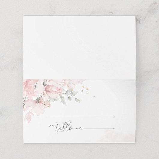 Blush roze Waterverf bruiloft met paars Plaatskaartje (Buitenkant ongevouwen)