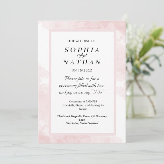 Blush roze Waterverf bruiloft uitnodiging (Staand voorkant)