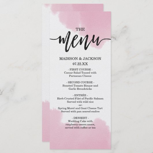 Blush Roze Waterverf Brush Lijnen Bruiloft Menu (Voorkant / Achterkant)