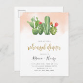 Blush Roze Waterverf & Cactus repesal Dinner Uitnodiging Briefkaart (Voorkant / Achterkant)