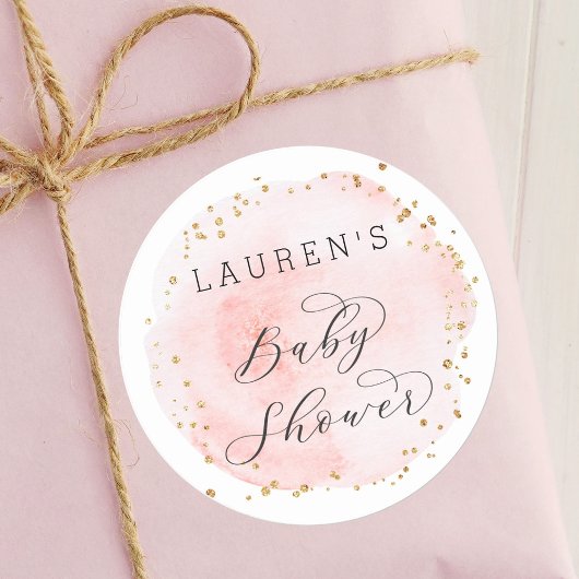 Blush Roze Waterverf Circle Baby shower Ronde Sticker