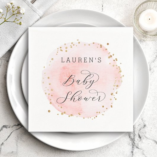 Blush Roze Waterverf Circle Baby shower Servet