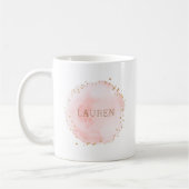 Blush Roze Waterverf Circle Gouden Stippen Koffiemok (Links)