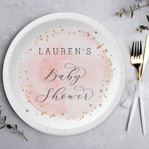 Blush Roze Waterverf Cirkel Baby shower Papieren Bordje