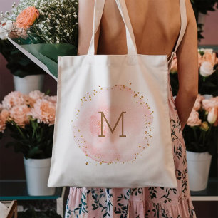 Blush Roze Waterverf Cirkel Monogram Tote Bag