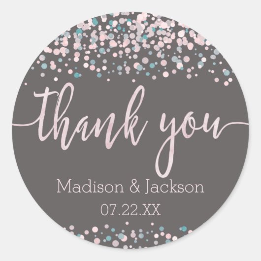 Blush Roze Waterverf Confetti bruiloft gunst Ronde Sticker (Voorkant)