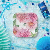 Blush Roze Waterverf Dahlia Bloemen Patroon Papieren Bordje (Feest)