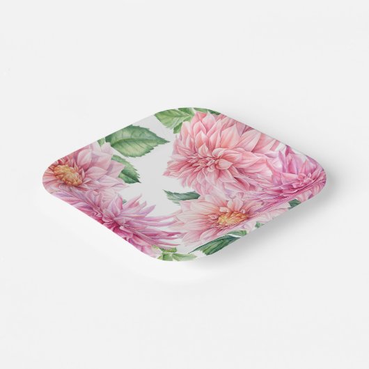 Blush Roze Waterverf Dahlia Bloemen Patroon Papieren Bordje (Gebogen)
